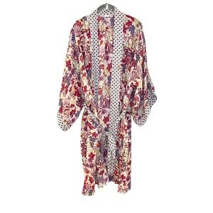 Anthropologie Floreat Floral Lightweight Kimono Robe Tie Waist Bell Sleeve M/L